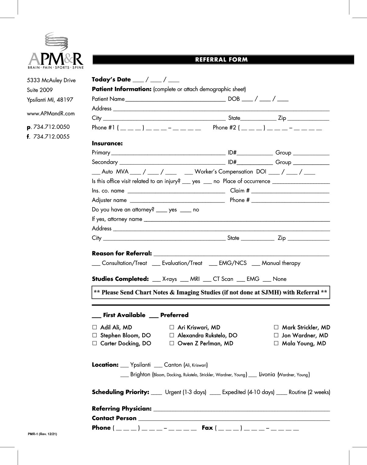 New pt referral form 5 22 Associates in Physical Medicine